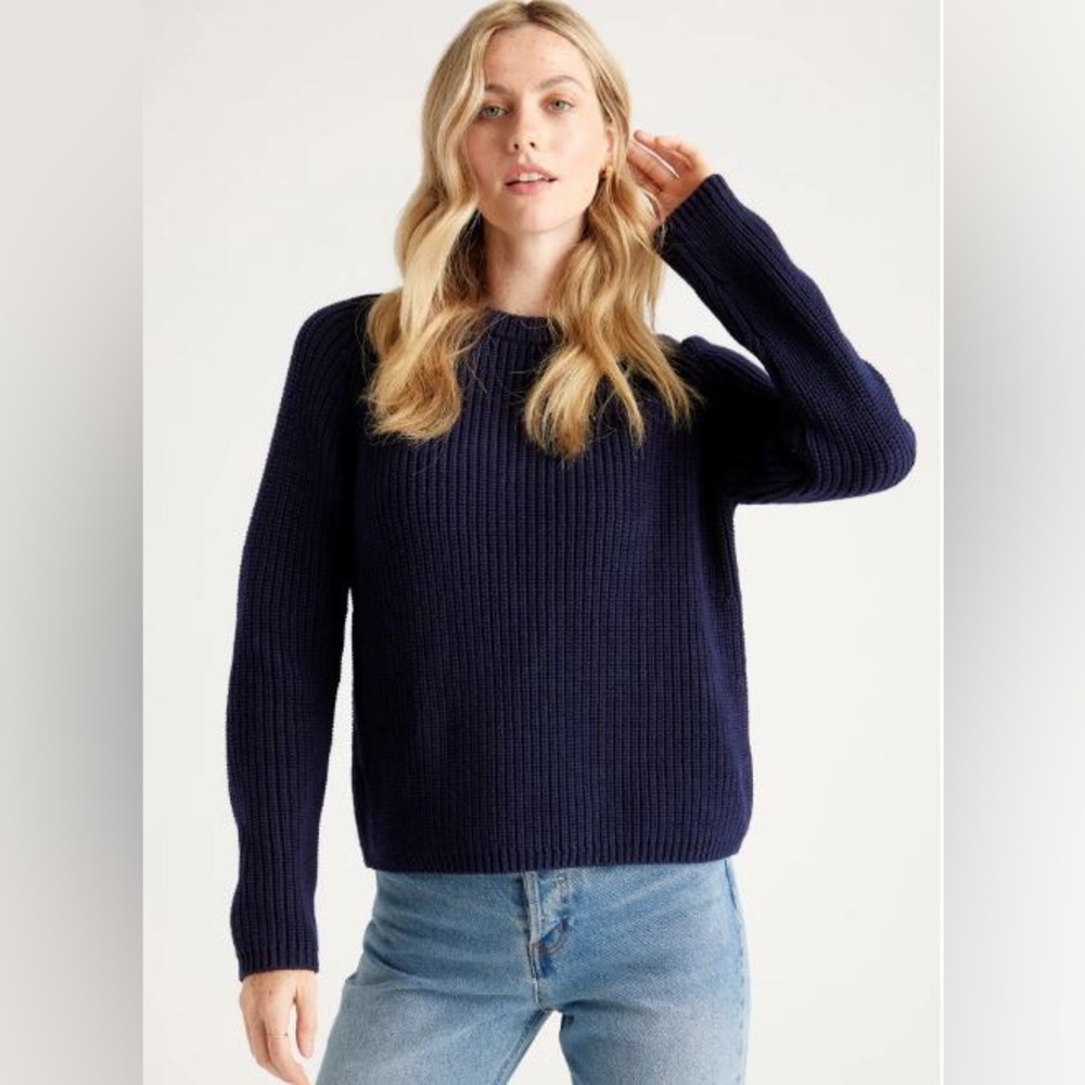 NWT - Quince 100% Organic Cotton Fisherman Crew Sweater in Navy - XS